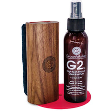 Load image into Gallery viewer, GrooveWasher Record Cleaning Kit Walnut handle w/ replaceable pad, 4oz. G2 Fluid