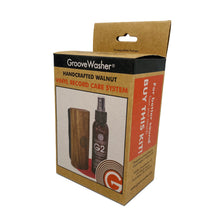 Load image into Gallery viewer, GrooveWasher Record Cleaning Kit Walnut handle w/ replaceable pad, 4oz. G2 Fluid